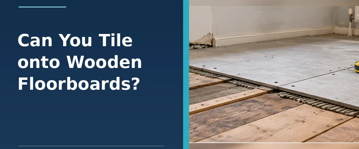Timber floorboards being prepared for tiling with an intermediate board layer